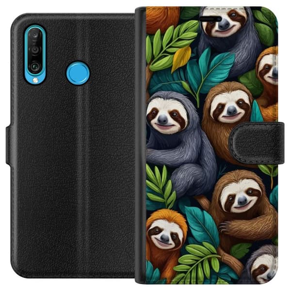 Huawei P30 lite Lommeboketui Sengångarstil - avslappet motiv med søt dovendyr