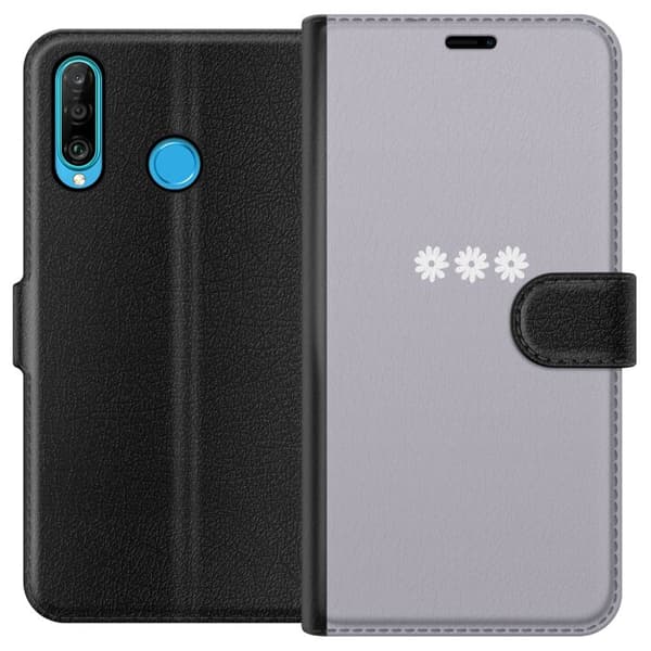 Huawei P30 lite Tegnebogsetui Lilla Blomminimalisme - stilfuldt blomstermotiv på lilla baggrund