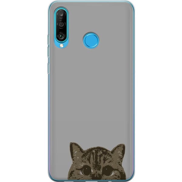 Huawei P30 lite Gennemsigtig cover Grå Katteblik - stilfuld kat design med grå baggrund