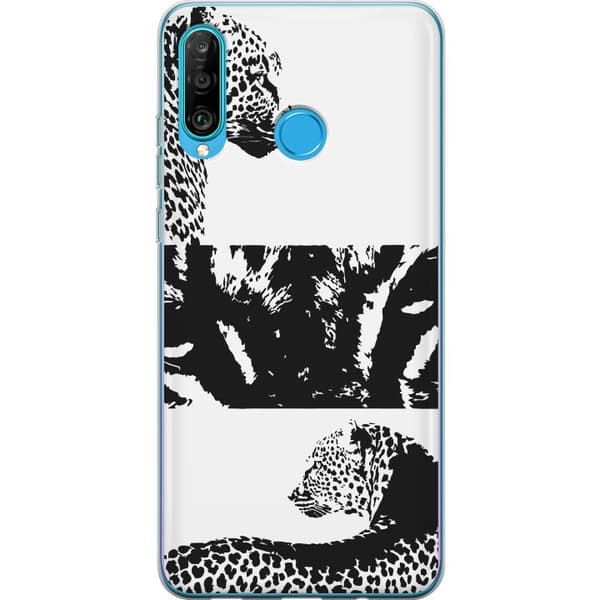 Huawei P30 lite Genomskinligt Skal Leopard Faces – trendigt mönster med leopardansikten