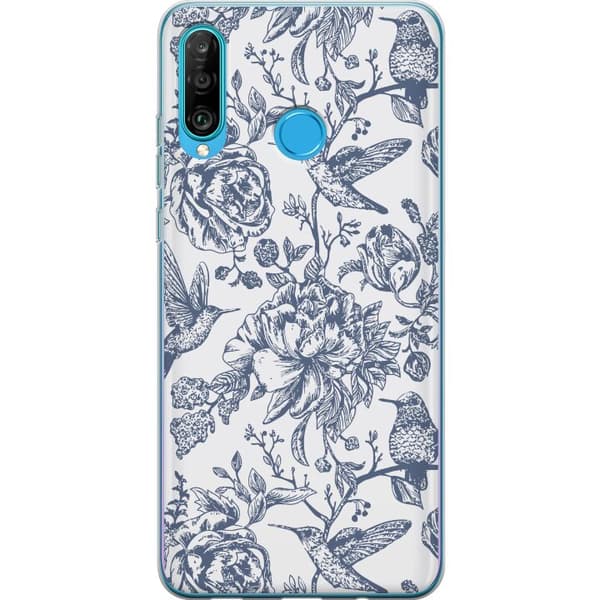 Huawei P30 lite Gennemsigtig cover Blomster & Fugle - Romantisk Vintage-stil Mønster