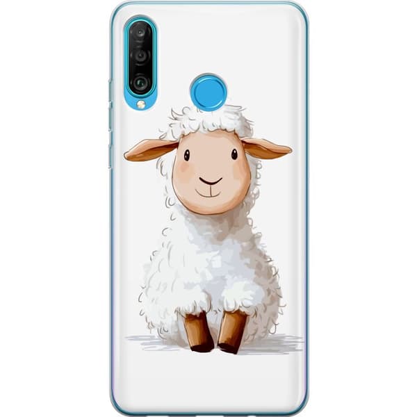 Huawei P30 lite Gennemsigtig cover Sødt Lamm - tegneseriestil til børn og babyprodukter