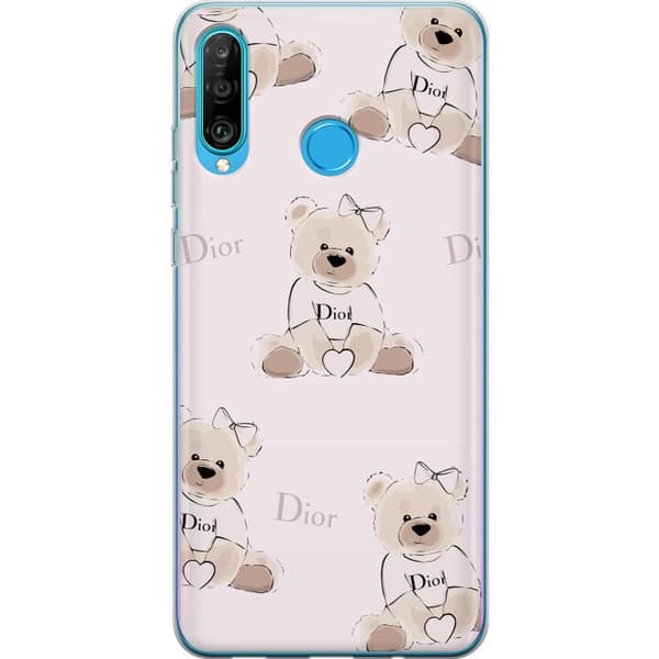 Huawei P30 lite Gjennomsiktig deksel Teddy Dior Vibes - luksuriøs teddybjørn i motestil