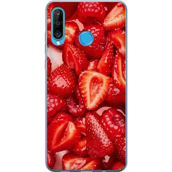 Huawei P30 lite Gennemsigtig cover Jordbærmønster - sødt motiv med sommerstemning