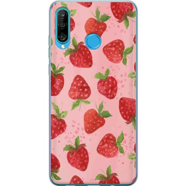Huawei P30 lite Gennemsigtig cover Jordbærdrømme - Retro-stil jordbærmønster