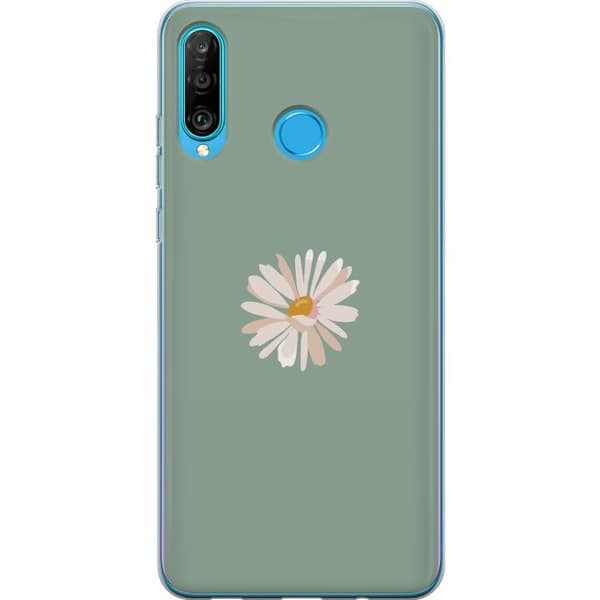 Huawei P30 lite Gennemsigtig cover Grøn Minimalblomst - stilfuld blomst på grøn baggrund