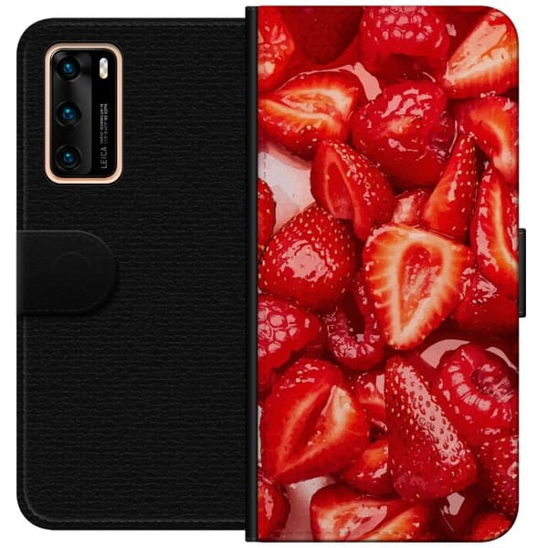 Huawei P40 Lommeboketui Jordbærmønster - søtt motiv med sommerfølelse