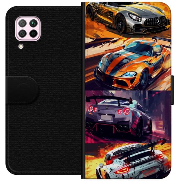 Huawei P40 lite Plånboksfodral Rally Fever – fartfyllt motiv med rallybilar