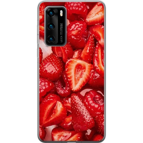 Huawei P40 Läpinäkyvä kuori Mansikkakuviointi - makea motiivi kesäfiiliksellä