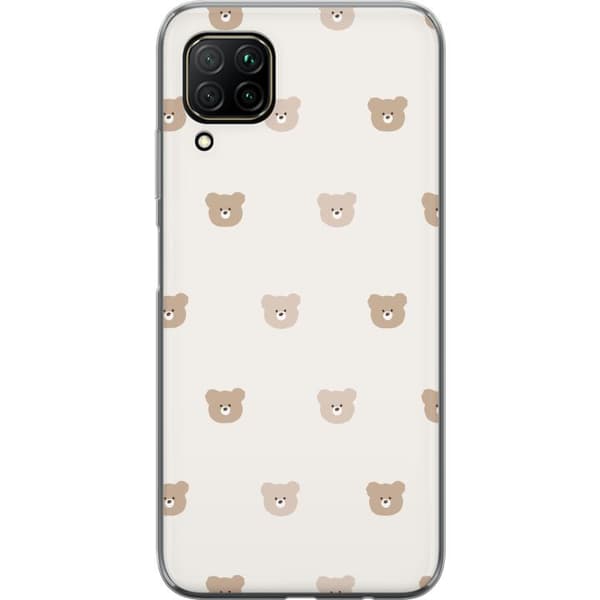 Huawei P40 lite Genomskinligt Skal Teddy Background – gulliga nallar mot mjuk bakgrund