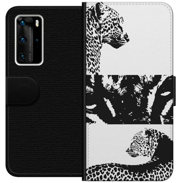 Huawei P40 Pro Plånboksfodral Leopard Faces – trendigt mönster med leopardansikten