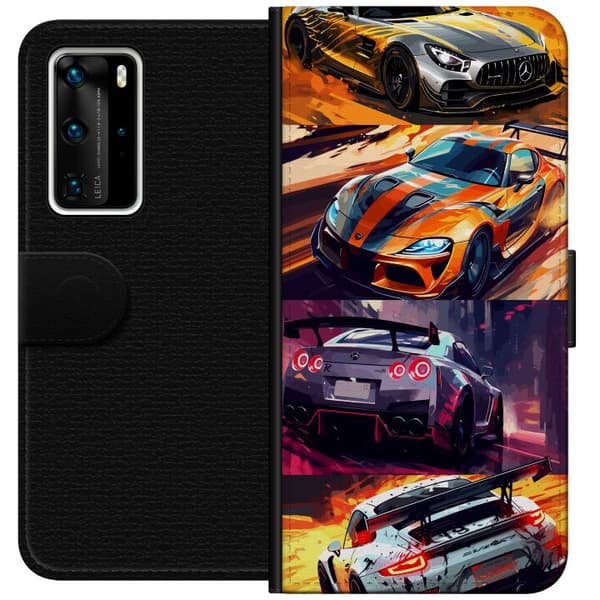 Huawei P40 Pro Plånboksfodral Rally Fever – fartfyllt motiv med rallybilar