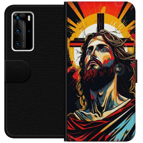 Huawei P40 Pro Plånboksfodral Jesus & Kort – religiöst motiv med djup symbolik