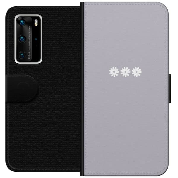 Huawei P40 Pro Plånboksfodral Lila Blomminimalism – stilrent blommotiv på lila bakgrund