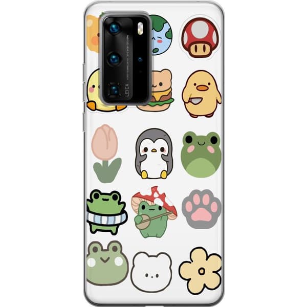 Huawei P40 Pro Genomskinligt Skal Kawaii Friends – söta figurer i japansk stil