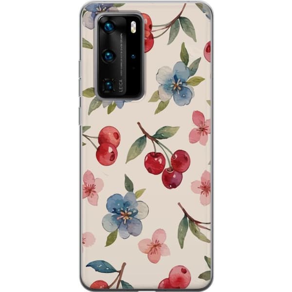 Huawei P40 Pro Genomskinligt Skal Bär & Blommor – mönster med blå blommor och skogsbär