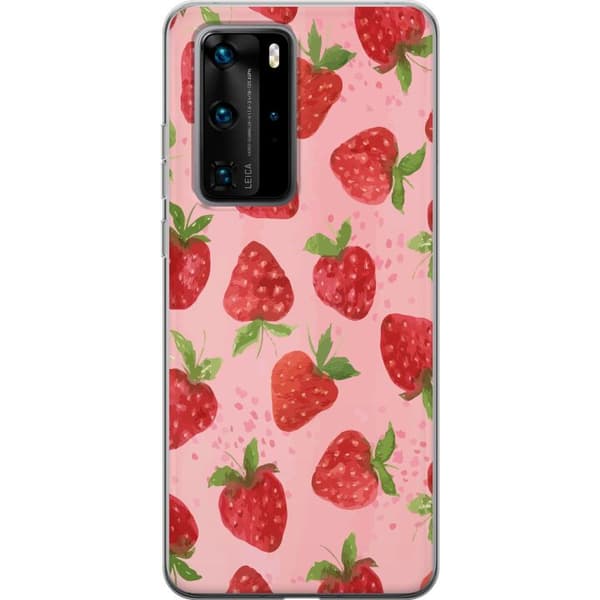 Huawei P40 Pro Genomskinligt Skal Strawberry Dreams – jordgubbsmönster i retrostil