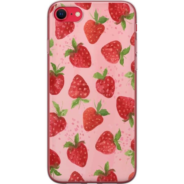 Apple iPhone SE (2022) Gennemsigtig cover Jordbærdrømme - Retro-stil jordbærmønster
