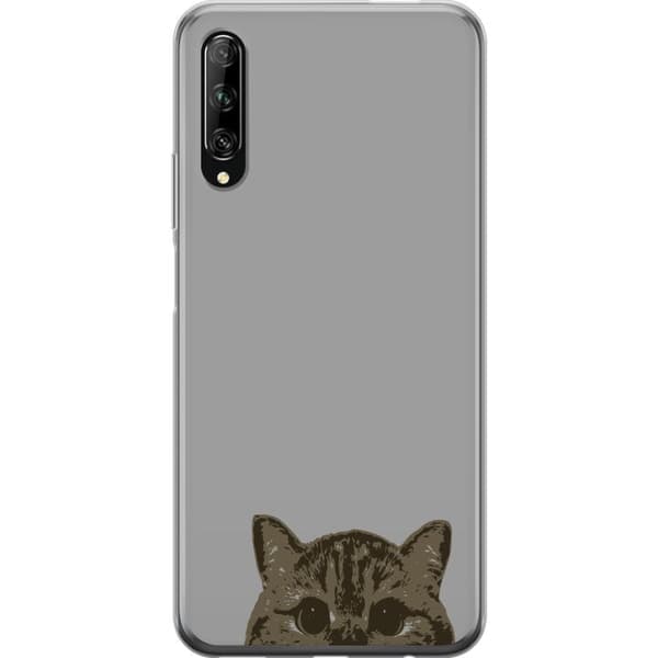 Huawei P smart Pro 2019 Gjennomsiktig deksel Grå Kattblikk - stilren katte design med grå bakgrunn