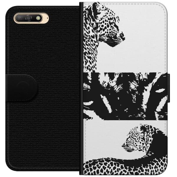 Huawei Y6 (2018) Plånboksfodral Leopard Faces – trendigt mönster med leopardansikten
