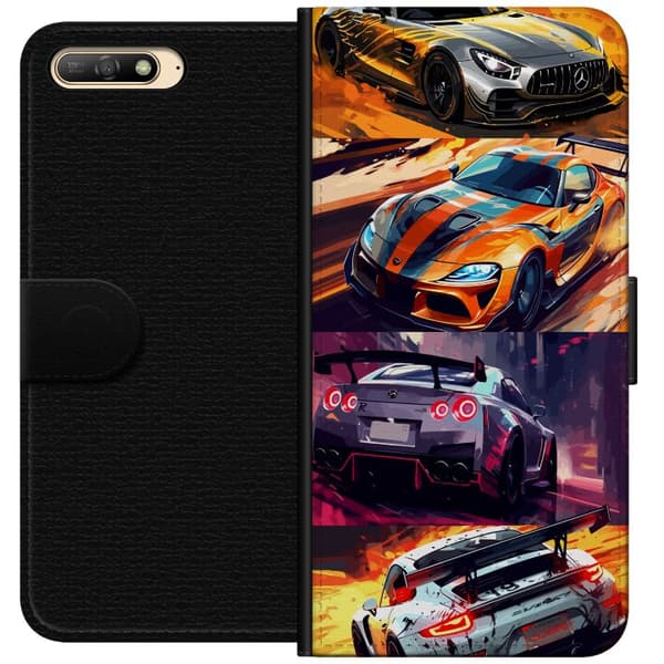 Huawei Y6 (2018) Lompakkokotelo Ralli kuume - vauhdikas teema ralliautoilla