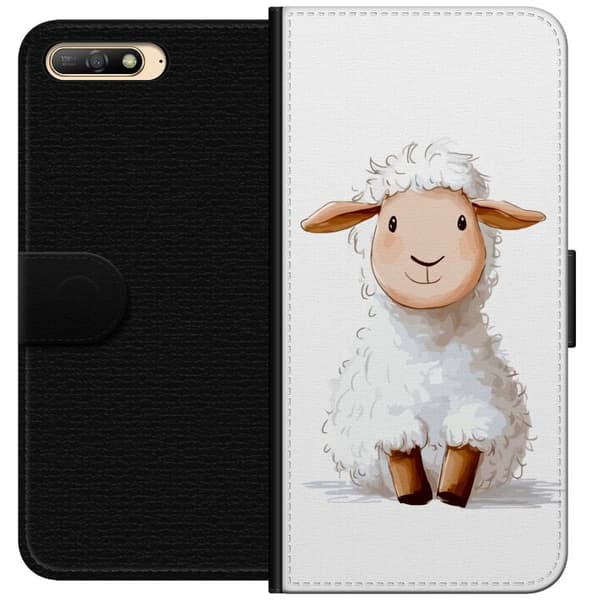 Huawei Y6 (2018) Tegnebogsetui Sødt Lamm - tegneseriestil til børn og babyprodukter