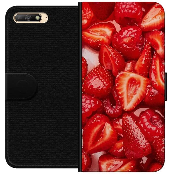 Huawei Y6 (2018) Lompakkokotelo Mansikkakuviointi - makea motiivi kesäfiiliksellä
