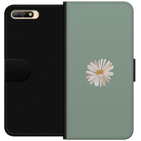 Huawei Y6 (2018) Lompakkokotelo Vihreä Minimalikukka - tyylikäs kukka vihreällä taustalla