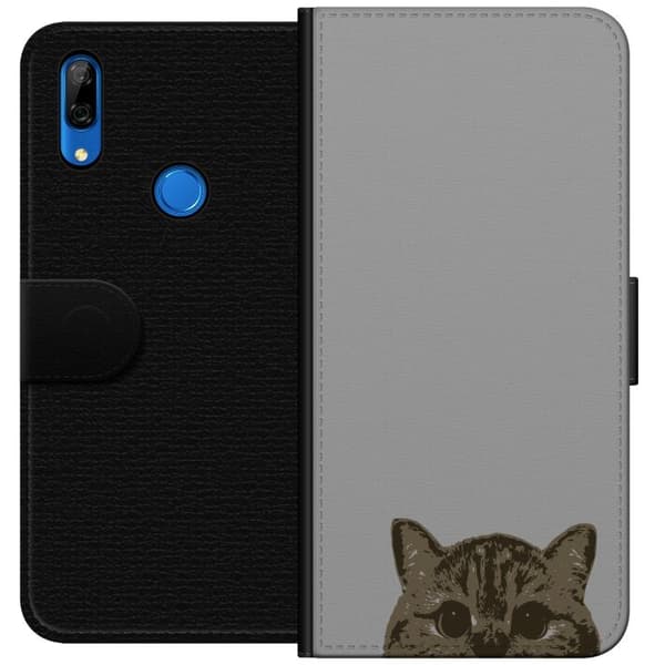 Huawei P Smart Z Plånboksfodral Grå Kattblick – stilren kattdesign med grå bakgrund