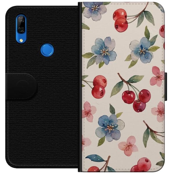 Huawei P Smart Z Plånboksfodral Bär & Blommor – mönster med blå blommor och skogsbär