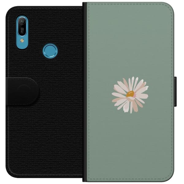 Huawei Y6 (2019) Lompakkokotelo Vihreä Minimalikukka - tyylikäs kukka vihreällä taustalla