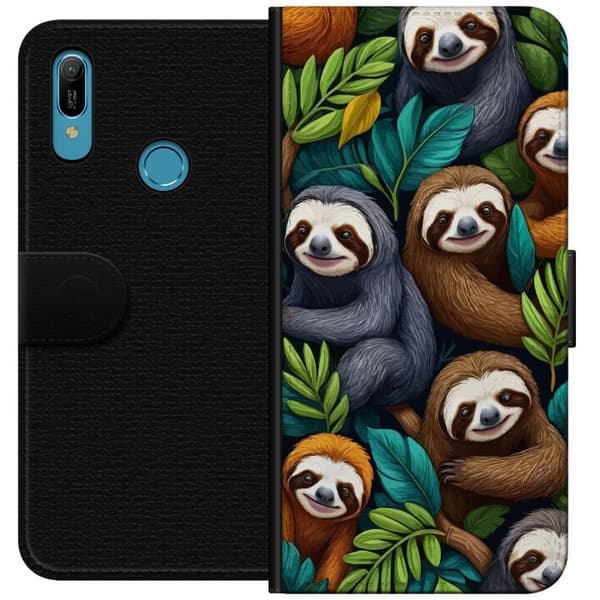 Huawei Y6 (2019) Lompakkokotelo Sengångarstil - rentoutunut muotoilu söpöllä laiskiaalla
