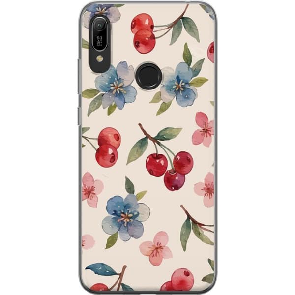 Huawei Y6 (2019) Läpinäkyvä kuori Marjat & Kukat - kuvio, jossa on sinisiä kukkia ja metsänmarjoja
