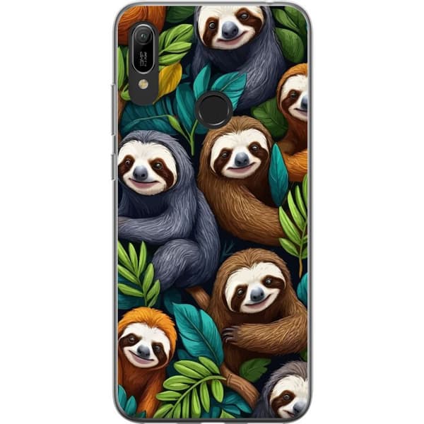 Huawei Y6 (2019) Gennemsigtig cover Sengångarstil - afslappet motiv med sød dovendyr