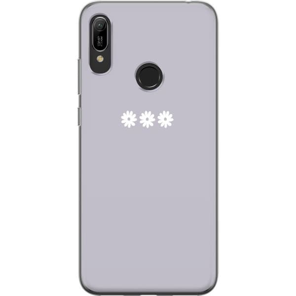 Huawei Y6 (2019) Gennemsigtig cover Lilla Blomminimalisme - stilfuldt blomstermotiv på lilla baggrund