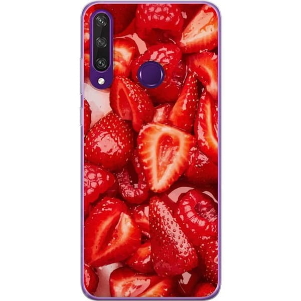 Huawei Y6p Läpinäkyvä kuori Mansikkakuviointi - makea motiivi kesäfiiliksellä