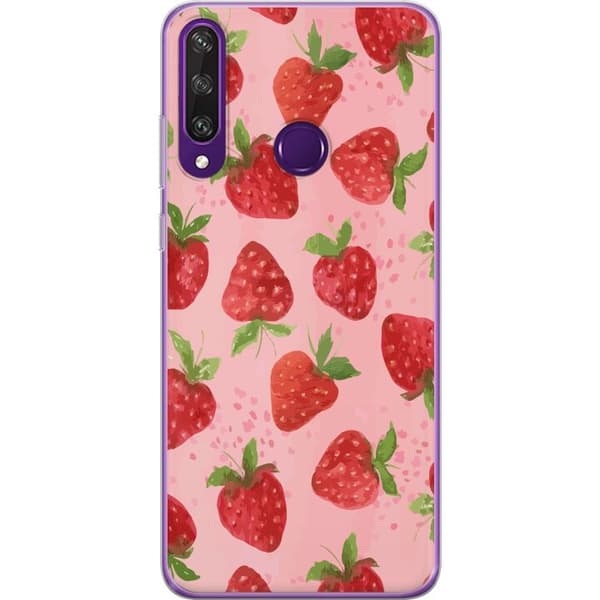 Huawei Y6p Gennemsigtig cover Jordbærdrømme - Retro-stil jordbærmønster