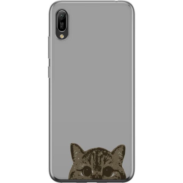 Huawei Y6 Pro (2019) Läpinäkyvä kuori Harmaa kissan katse - tyylikäs kissa suunnittelu harmaalla taustalla