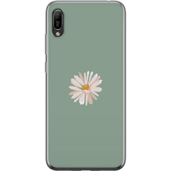 Huawei Y6 Pro (2019) Läpinäkyvä kuori Vihreä Minimalikukka - tyylikäs kukka vihreällä taustalla