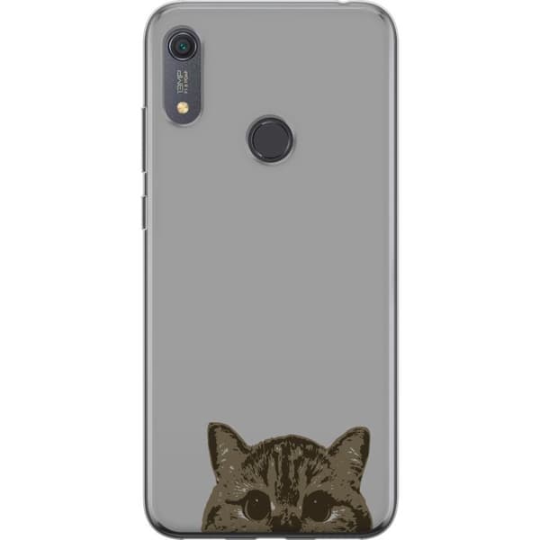 Huawei Y6s (2019) Genomskinligt Skal Grå Kattblick – stilren kattdesign med grå bakgrund