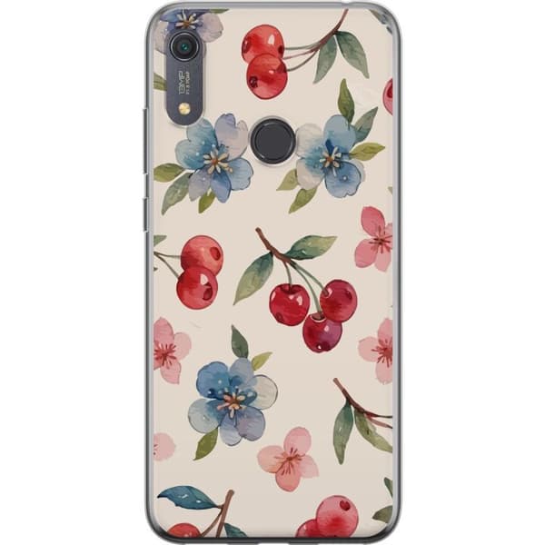 Huawei Y6s (2019) Gennemsigtig cover Bær & Blomster - mønster med blå blomster og skovbær