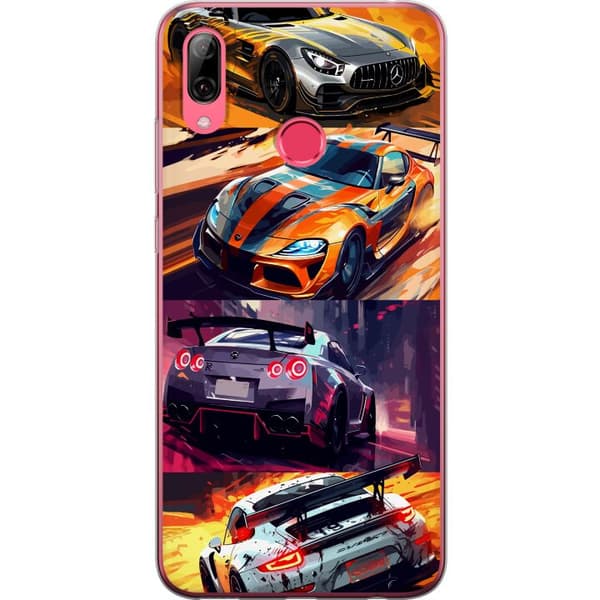 Huawei Y7 (2019) Gennemsigtig cover Rallyfeber - fartfyldt motiv med rallybiler