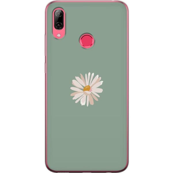 Huawei Y7 (2019) Gennemsigtig cover Grøn Minimalblomst - stilfuld blomst på grøn baggrund
