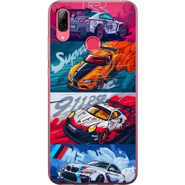 Huawei Y7 (2019) Gennemsigtig cover Hurtige Biler - Tegnet Mønster med Action