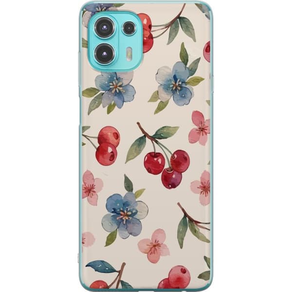Motorola Edge 20 Lite Gennemsigtig cover Bær & Blomster - mønster med blå blomster og skovbær
