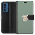 Miniatyrbild 1 av 3: Motorola Edge 20 Pro Plånboksfodral Grön Minimalblomma – stilren blomma på grön bakgrund