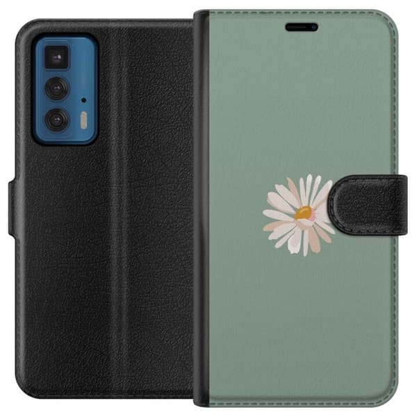 Motorola Edge 20 Pro Plånboksfodral Grön Minimalblomma – stilren blomma på grön bakgrund