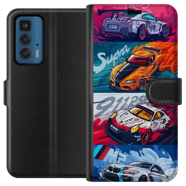 Motorola Edge 20 Pro Lompakkokotelo Nopeat Autot - Piirretty Kuvio Toiminnalla