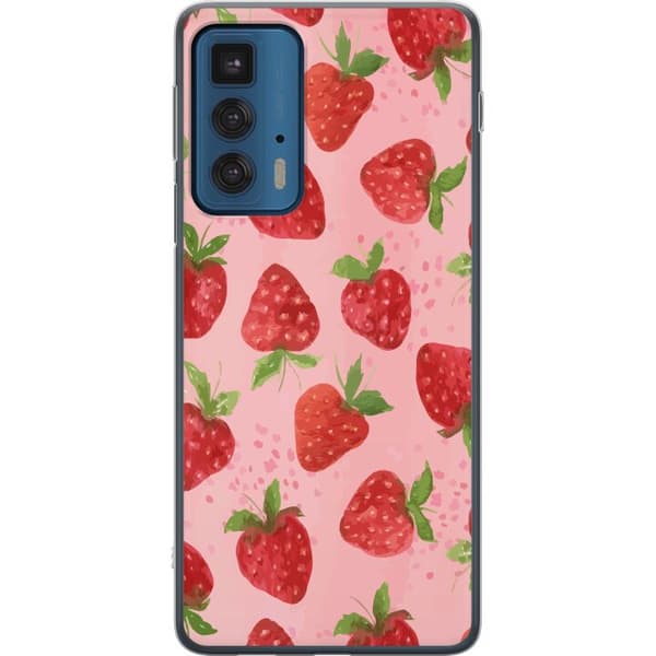 Motorola Edge 20 Pro Genomskinligt Skal Strawberry Dreams – jordgubbsmönster i retrostil