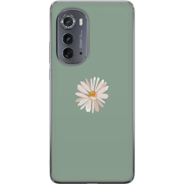 Motorola Edge (2022) Genomskinligt Skal Grön Minimalblomma – stilren blomma på grön bakgrund
